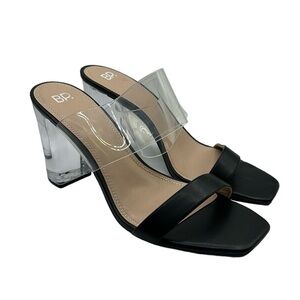 BP Black Clear Heel Open Toe 90s Y2K Front Strap Block Heel Sandals Size 11 New!